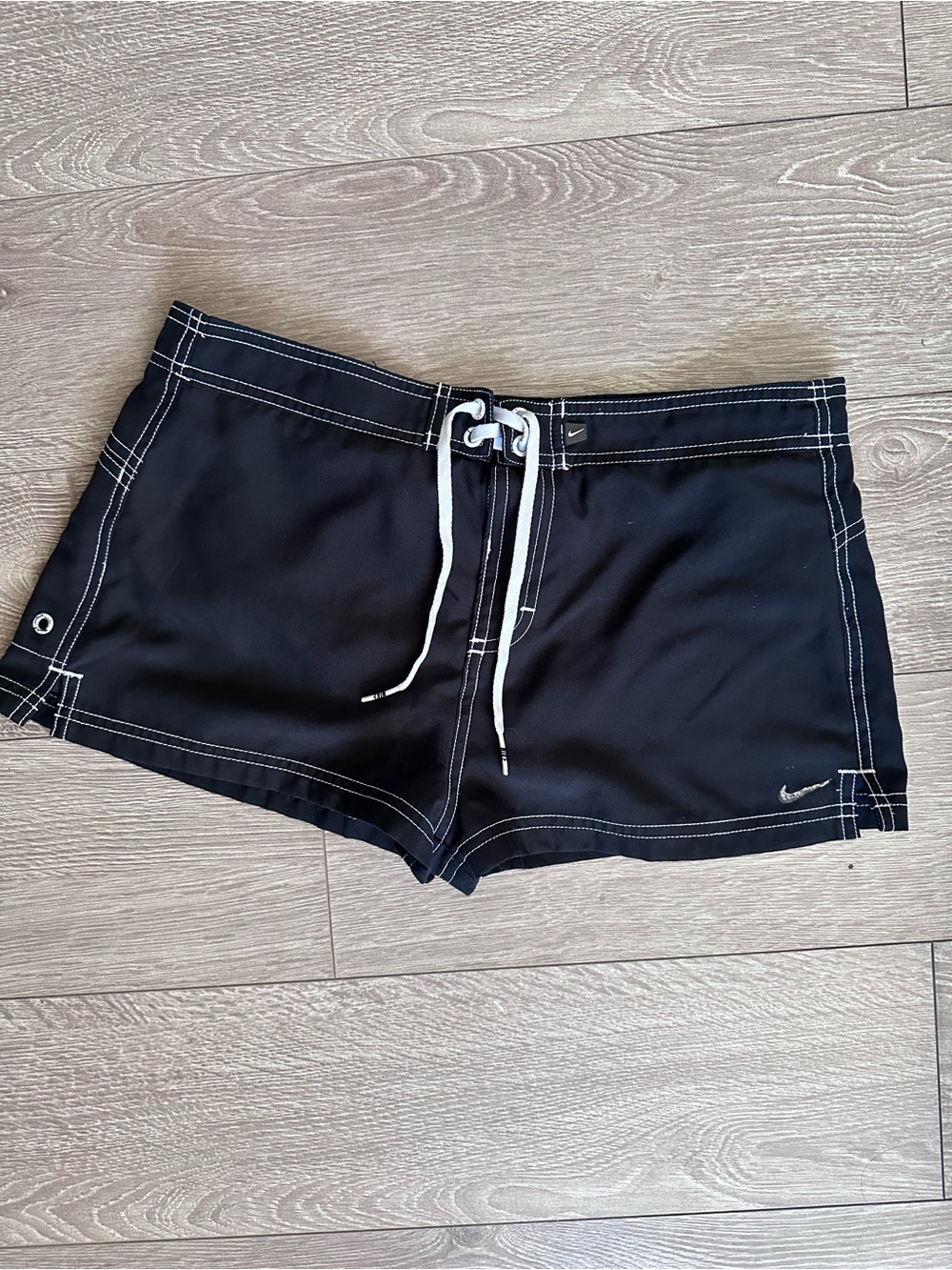 Y2K Nike Board Shorts Black Athletic Swim Shorts with White Drawstring